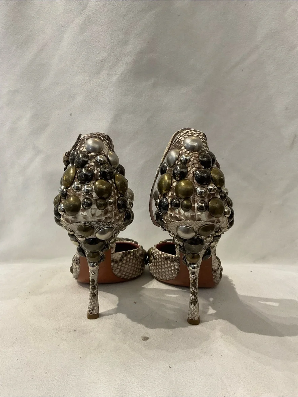 Alaïa Olive and Black Beaded Snakeskin Stiletto Heels